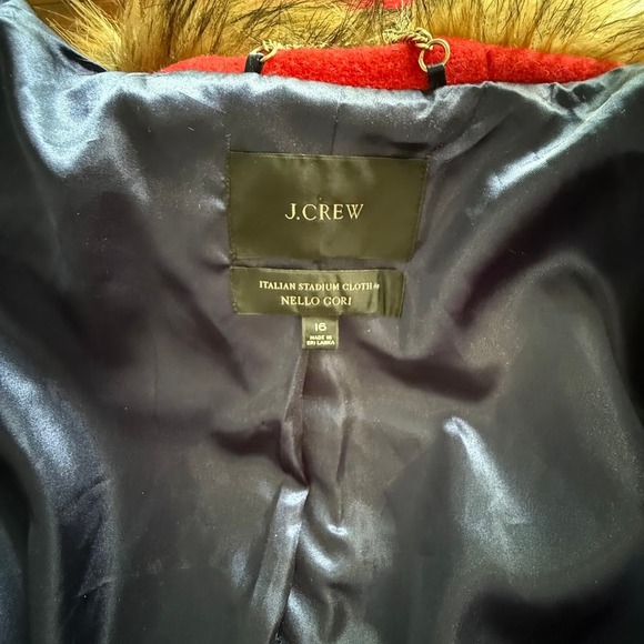 J.Crew Chateau Wool Parka Red Faux Fur Hood Jacket Plus 16 Stadium Cloth - Picture 7 of 9